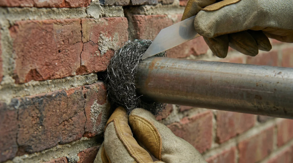 Raxwool packed around a pipe entry